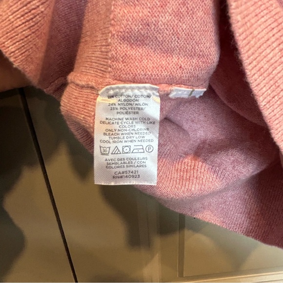 Loft Petite Small Pink Puff Sleeve Scalloped Henley Sweater with Gold Buttons - Picture 4 of 6